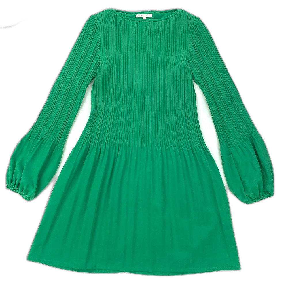 MAJE Rockin Pleated Crepe Mini Dress Green Preppy French Girl Minimal Modest
